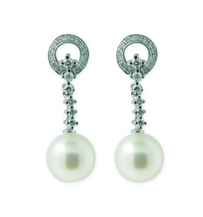 Pendientes de oro blanco (18K) con diamante y perla cultivada