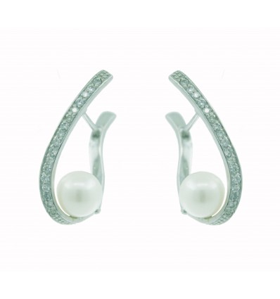 Pendientes de oro blanco (18K) con diamante y perla cultivada