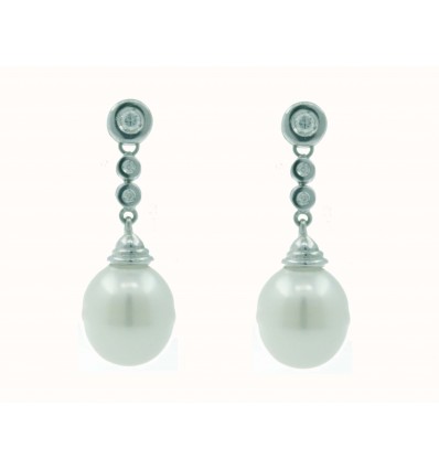 Pendientes de oro blanco (18K) con diamante y perla australiana