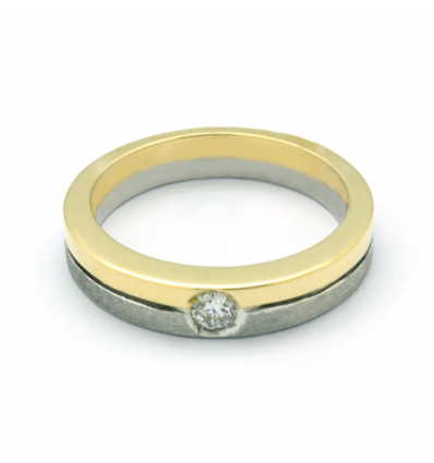 Solitario de oro blanco y oro amarillo (18K) con diamante