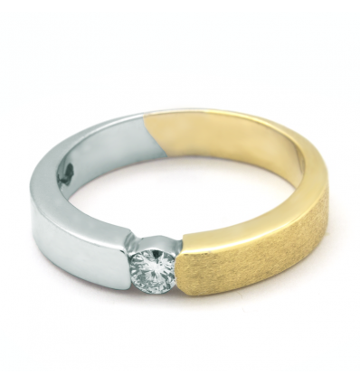 Solitario de oro blanco y oro amarillo (18K) con diamante