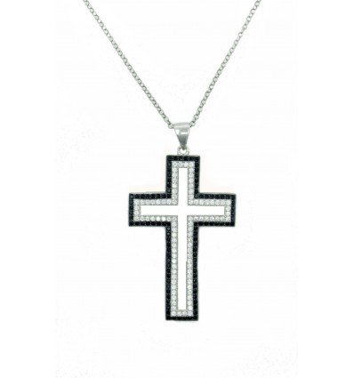 Cruz de plata con zirconitas y cadena