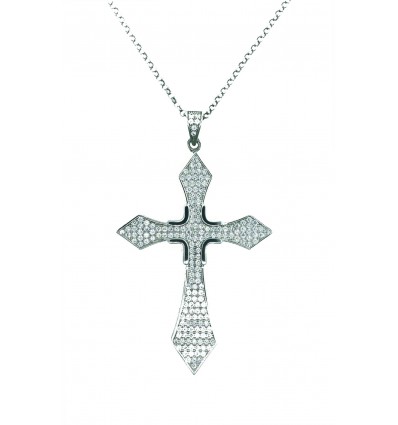 Cruz de plata con zirconitas y cadena
