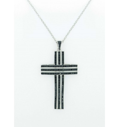 Cruz de plata con zirconitas y cadena