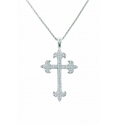 Cruz de plata con zirconitas y cadena