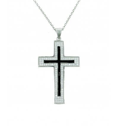 Cruz de plata con zirconitas y cadena