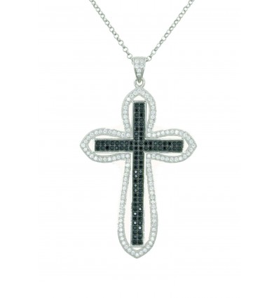 Cruz de plata con zirconitas y cadena