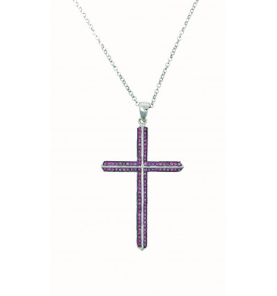 Cruz de plata con zirconitas y cadena