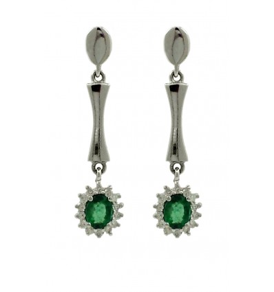 Pendientes de oro blanco (18K) con diamante y esmeralda