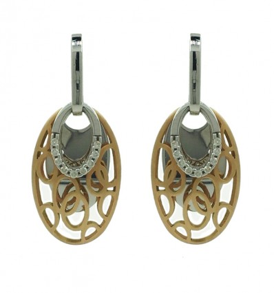 Pendientes de oro blanco y oro rosa (18K) con diamante