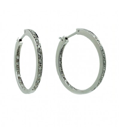 PENDIENTES DE ORO BLANCO DE 750 milésimas (18K) TIPO CRIOLLAS CON 32 DIAMANTES TALLA BRILLANTE
