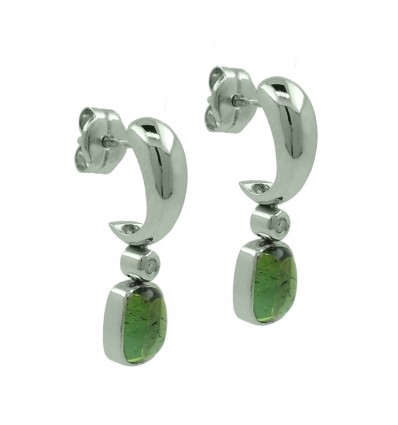 Pendientes de oro blanco (18K) con diamante y turmalina