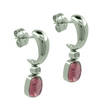 Pendientes de oro blanco (18K) con diamante y turmalina
