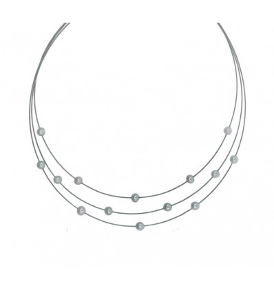 Triple sirga de oro blanco (18K) con perlas