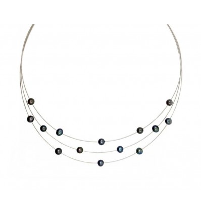 Triple sirga de oro blanco (18K) con perlas