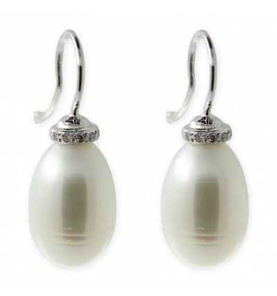 Pendientes de oro blanco (18K) con diamante y perla cultivada