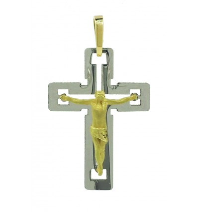 CRUZ CON CRISTO DE ORO AMARILLO Y ORO BLANCO DE 750 milésimas (18 K)