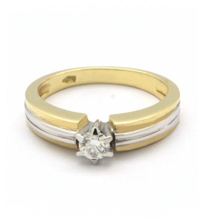 Solitario de oro blanco y oro amarillo (18K) con diamante