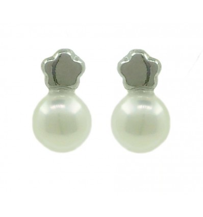 Pendientes de oro blanco (18K) con perla