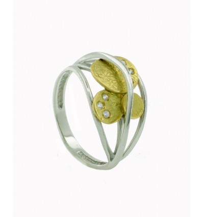 Sortija de oro blnaco y oro amarillo (18K) con zirconita