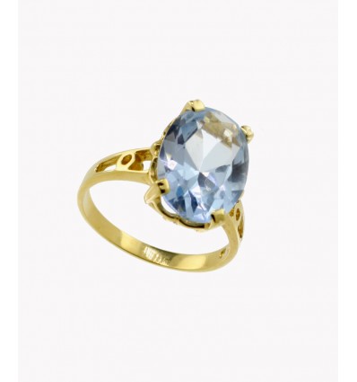 Sortija de oro amarillo (18K) con topacio azul