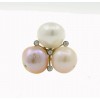 Sortija de oro blanco (18K) con perla natural y zirconita