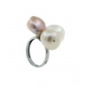 Sortija de oro blanco (18K) con perla natural y circonita