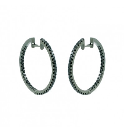 PENDIENTES DE ORO BLANCO DE 750 milésimas (18K) TIPO CRIOLLAS CON BAÑO DE RUTENIO CON 128 DIAMANTES NEGROS. DIÁMETRO:33,60 MM.