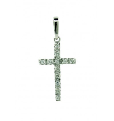 Cruz de oro blanco (18K) con diamante