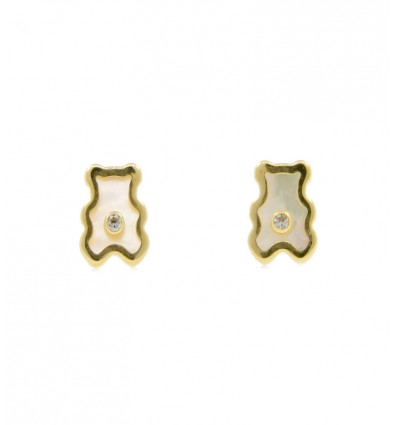 Pendientes de oro amarillo (18K) con nácar y zirconita