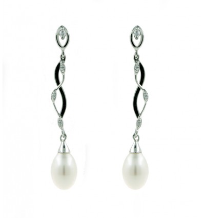 Pendientes de oro blanco (18K) con zirconita y perla