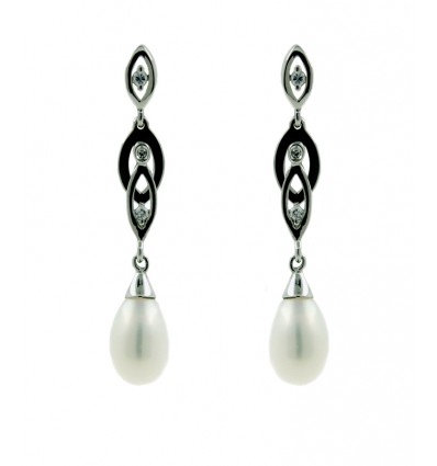 Pendientes de oro blanco (18K) con zirconita y perla