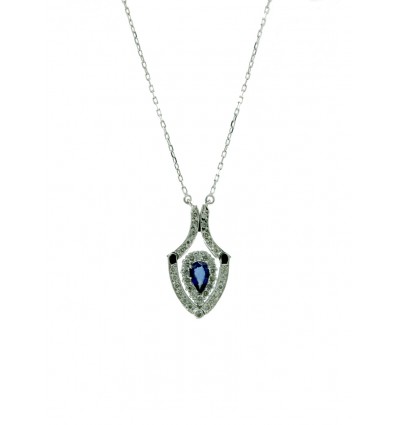 COLGANTE DE ORO BLANCO DE 750 milésimas (18 K) CON DIAMANTES TALLA BRILLANTE Y ZAFIRO AZUL