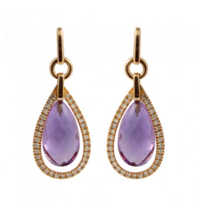 Pendientes de oro rosa (18K) con diamante y piedra de colos