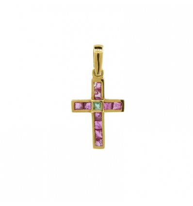 Cruz de oro de 18K con piedras