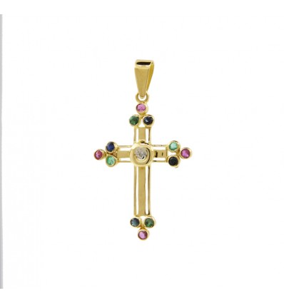 Cruz de oro de 18K con piedras