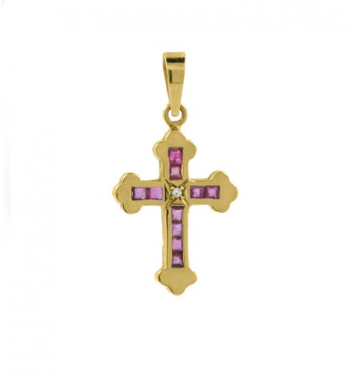 Cruz de oro de 18K con piedras