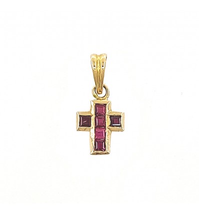 Cruz de oro con rubíes