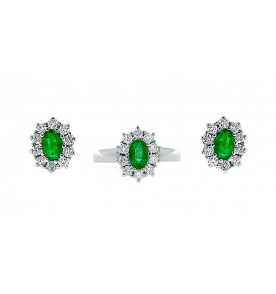 juego oro blanco con diamantes y esmeraldas