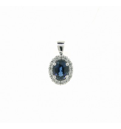 Colgante de oro blanco (18K) con diamante y zafiro