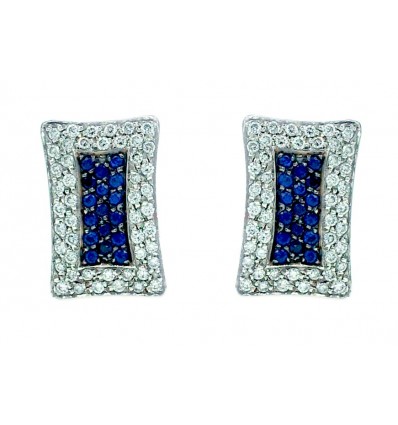 PENDIENTES DE DE ORO BLANCO con DIAMANTES y ZAFIROS AZULES