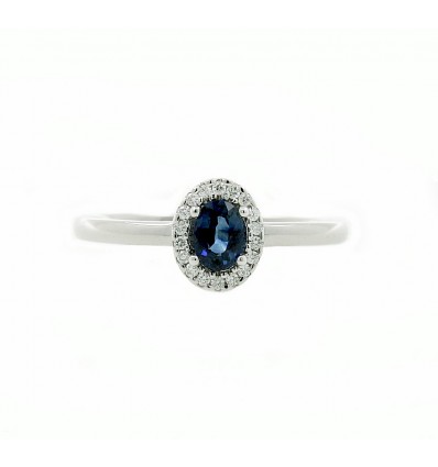 Anillo de oro blanco con diamantes y zafiros