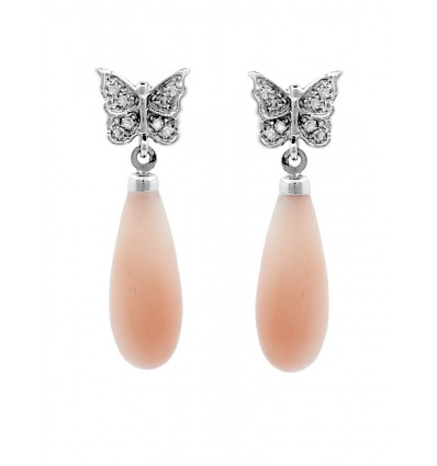 Pendientes de oro blanco (18K) con diamantes y coral natural