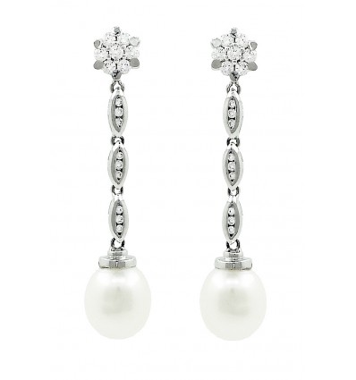 Pendientes largos perlas y diamantes