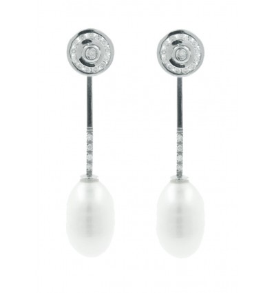 Pendientes de oro blanco (18K) con diamante y perla cultivada