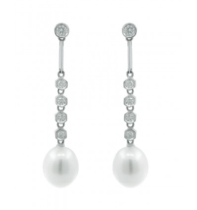 Pendientes largos perlas y diamantes boda