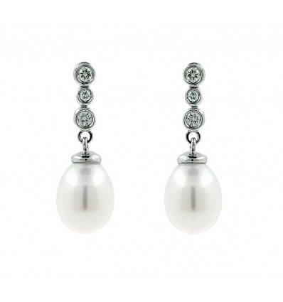 Pendientes largos perlas y diamantes novia
