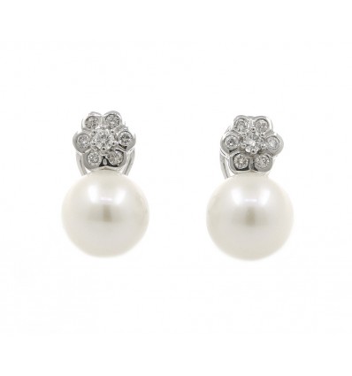 Pendientes perlas, oro blanco y diamantes