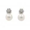 Pendientes de oro blanco (18K) con diamante y perla cultivada