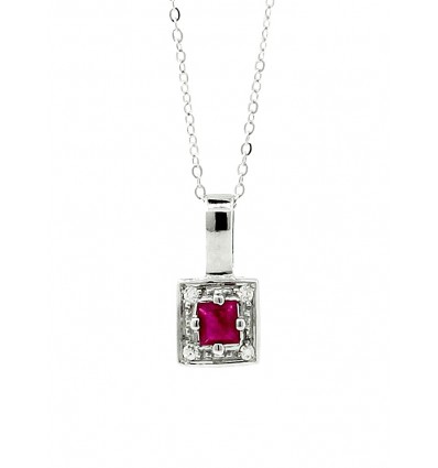 Colgante de oro blanco con diamantes y rubi